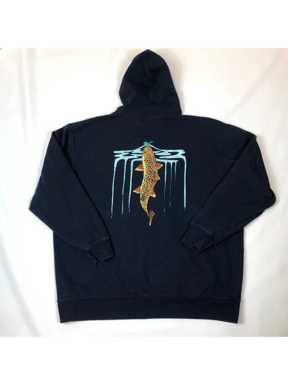 Grundens Mens Brown Trout Navy Blue Riser Hoodie Size 2XL Fishing